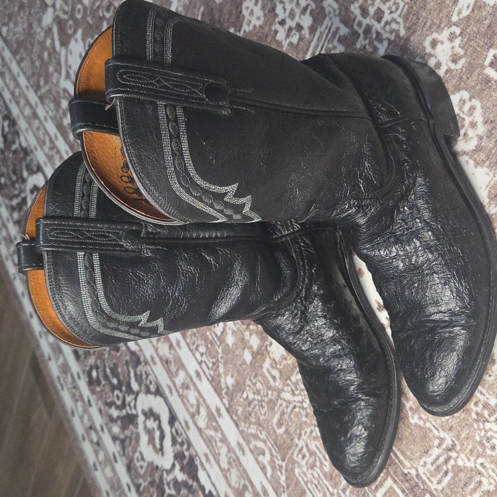Lucchese 1883 Black Ostrich Leather Cowboy Boots NV881102 Men’s Size 8 1/2 D